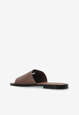 Dolce & Gabbana DG Logo Leather Slides Dove A80397 AO602-8K327