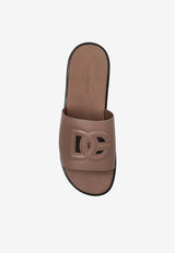 Dolce & Gabbana DG Logo Leather Slides Dove A80397 AO602-8K327