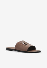 Dolce & Gabbana DG Logo Leather Slides Dove A80397 AO602-8K327