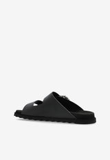 Roger Vivier Slidy Viv' Crystal Buckle Leather Slides Black RVW45818820BSS 0-B999