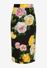Dolce & Gabbana Peony and Rose Print Charmeuse Midi Skirt Multicolor F4B6UT FSA7B-HN5IY