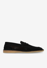 Dolce & Gabbana Florio Perforated Suede Loafers Black A50651 A9T59-80999