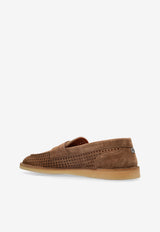 Dolce & Gabbana Florio Perforated Suede Loafers Brown A50651 A9T59-80024