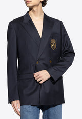 Dolce & Gabbana Double-Breasted Blazer with Heraldic Emblem Navy G2TJ8Z FUBFA-B4902