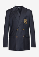 Dolce & Gabbana Double-Breasted Blazer with Heraldic Emblem Navy G2TJ8Z FUBFA-B4902