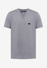Dolce & Gabbana Logo Plaque V-neck T-shirt Gray G8SD3T G7N7A-S8291