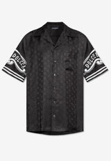 Dolce & Gabbana Logo Jacquard Silk Bowling Shirt Black G5JH9T GI979-N0000