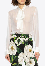 Dolce & Gabbana Chiffon Blouse with Self-Tie Bow White F5T27T FU1AT-W0800