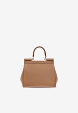 Dolce & Gabbana Small Sicily Top Handle Bag in Dauphine Leather Brown BB6003 B1001-8M417