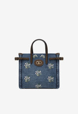 Valentino Small Antibes Embroidered Denim Tote Bag Blue 8W0B0R20AXE/S_VALE-AXM