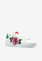 Dolce & Gabbana Portofino Floral Print Leather Sneakers White CK2318 A6H61-8B918