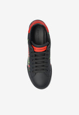 Dolce & Gabbana Portofino Floral Print Leather Sneakers Black CK2330 AN257-HN5PD