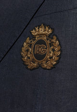 Dolce & Gabbana Heraldic Emblem Double-Breasted Linen Blazer Navy G2TJ2Z FU4K6-B4902