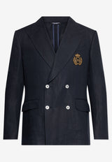 Dolce & Gabbana Heraldic Emblem Double-Breasted Linen Blazer Navy G2TJ2Z FU4K6-B4902