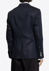 Dolce & Gabbana Heraldic Emblem Double-Breasted Linen Blazer Navy G2TJ2Z FU4K6-B4902