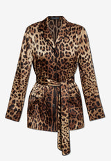 Dolce & Gabbana Leopard Print Silk Long-Sleeved Shirt Brown F5I89T FSAXY-HY13M