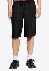 Dolce & Gabbana Embroidered DG Linen Shorts Black GV37AZ FU4IK-N0000