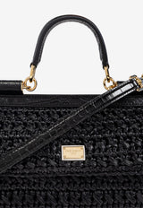 Dolce & Gabbana Elongated Sicily Crochet Raffia Handbag Black BB7652 B4666-8T099