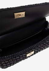 Dolce & Gabbana Elongated Sicily Crochet Raffia Handbag Black BB7652 B4666-8T099
