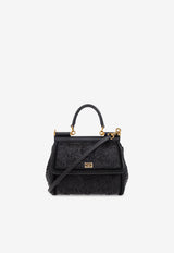 Dolce & Gabbana Small Sicily Embroidered Plongé Leather Handbag Black BB6003 B6I38-8B956
