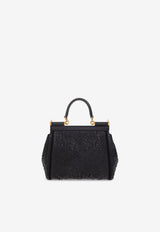 Dolce & Gabbana Small Sicily Embroidered Plongé Leather Handbag Black BB6003 B6I38-8B956