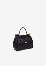 Dolce & Gabbana Small Sicily Embroidered Plongé Leather Handbag Black BB6003 B6I38-8B956