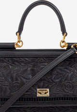 Dolce & Gabbana Small Sicily Embroidered Plongé Leather Handbag Black BB6003 B6I38-8B956