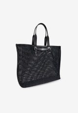 Dolce & Gabbana Adamo Woven Mesh and Leather Tote Bag Black BM2453 A9O94-8B956
