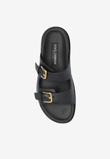 Dolce & Gabbana Leather Flat Sandals Black CQ0632 AS738-80999