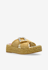 Roger Vivier Viv' By The Sea Raffia Flatform Sandals Beige RVW734419606D1 0-C013