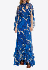 Etro Printed Silk Ruffled Dress Blue WRHA0371 99SA1H4-X0880