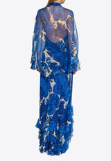 Etro Printed Silk Ruffled Dress Blue WRHA0371 99SA1H4-X0880