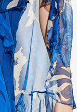 Etro Printed Silk Ruffled Dress Blue WRHA0371 99SA1H4-X0880