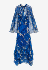Etro Printed Silk Ruffled Dress Blue WRHA0371 99SA1H4-X0880