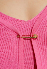 Versace Safety Pin Ribbed Cardigan Pink 1020887 1A12699-1PV90