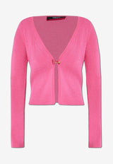 Versace Safety Pin Ribbed Cardigan Pink 1020887 1A12699-1PV90