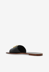 Dolce & Gabbana DG Logo Leather Flat Sandals Black CQ0619 AW576-80999