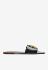 Dolce & Gabbana DG Logo Leather Flat Sandals Black CQ0619 AW576-80999