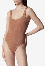 Hunza G Square Crinkled Metallic One-Piece Swimsuit Brown SQUARENY/S_HUNZA-MC