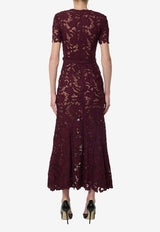 Self-Portrait Floral Lace Midi Dress Bordeaux PF26107M--BU