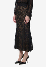 Self-Portrait Floral Lace Midi Skirt Black PF26032MSK--B