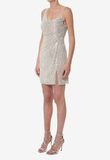 Self-Portrait Rhinestone Draped Mini Dress Champagne PF26041S--CH