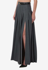 Self-Portrait Pleated Maxi Skirt with High Slit Gray PF26137XSK--GR