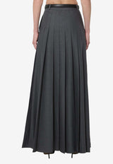 Self-Portrait Pleated Maxi Skirt with High Slit Gray PF26137XSK--GR