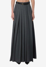 Self-Portrait Pleated Maxi Skirt with High Slit Gray PF26137XSK--GR