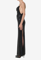 Self-Portrait Rhinestones Draped Maxi Dress Black PF26041X--B