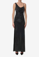 Self-Portrait Rhinestones Draped Maxi Dress Black PF26041X--B