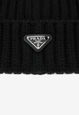 Prada Triangle Logo Wool Knit Beanie Black 2HC3902DZL/T_PRADA-F0002