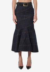 Self-Portrait Belted Midi Denim Skirt Blue PF26810MSK--BL