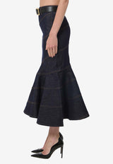 Self-Portrait Belted Midi Denim Skirt Blue PF26810MSK--BL